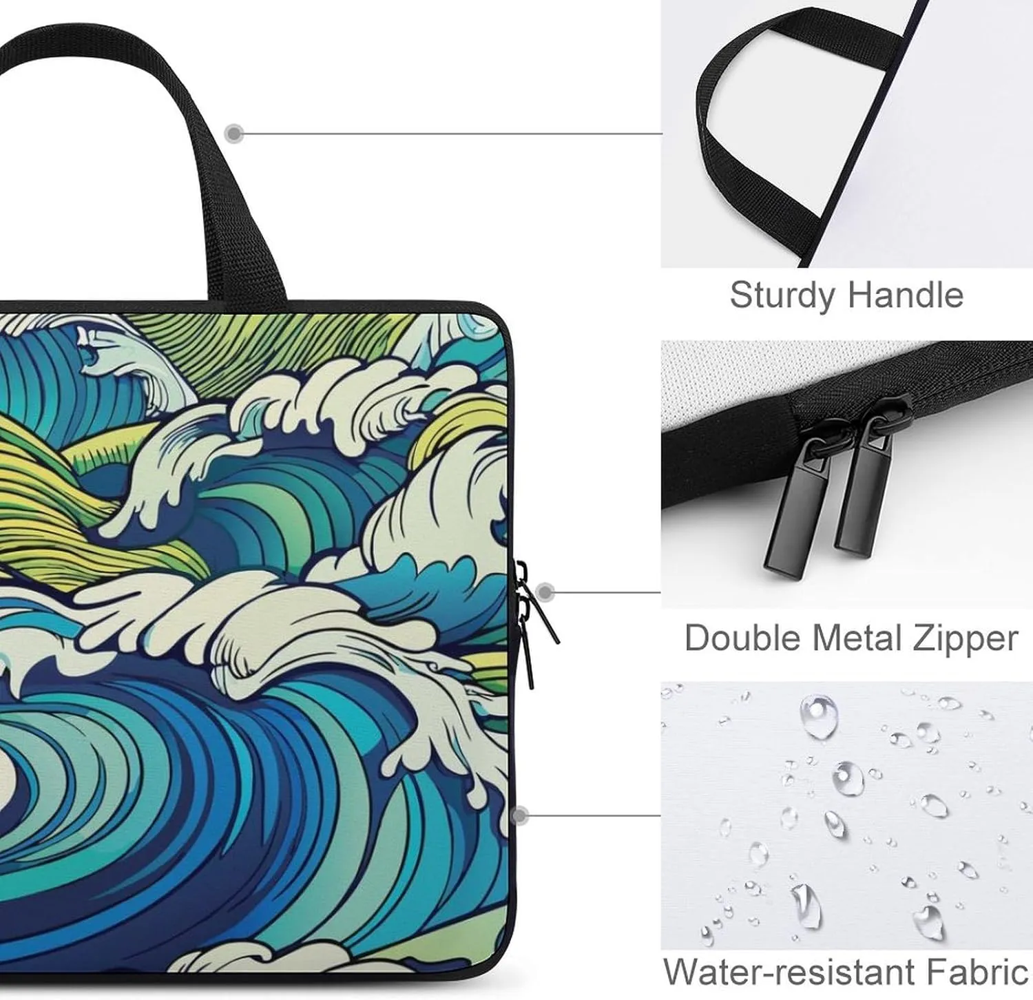 Wave Pattern Laptop Sleeve Laptop Carrying Case Compatible Laptop Protective Bag with Handles