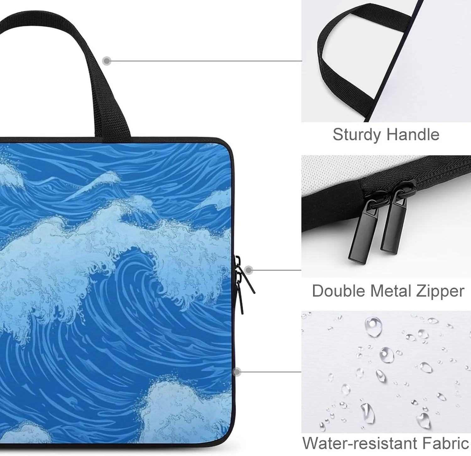 Wave Pattern Laptop Sleeve Laptop Carrying Case Compatible Laptop Protective Bag with Handles