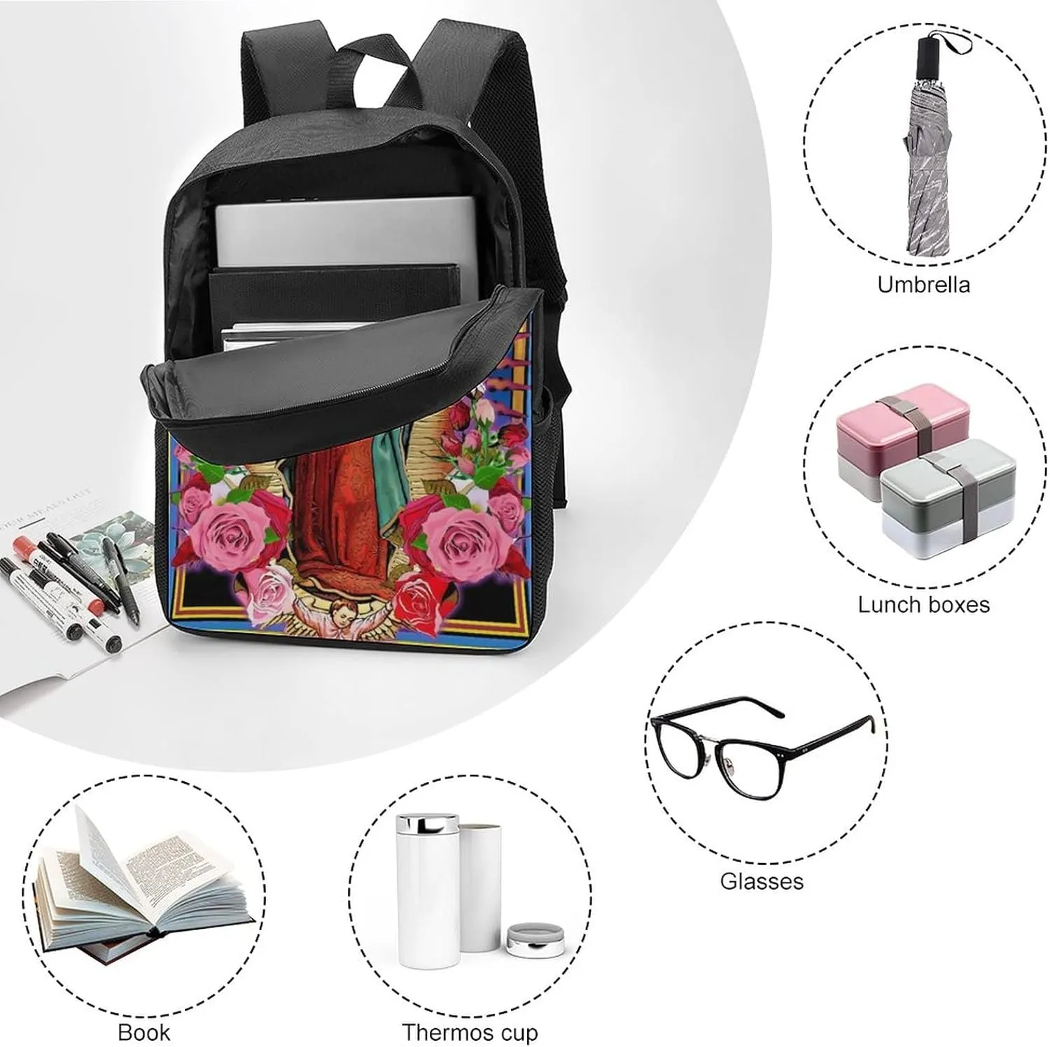 Waygotee Our Lady of Guadalupe Virgin Mary 3D Print Backpacks Bookbag Laptop Travel Bag Unisex for Adult Gifts 17 Inches