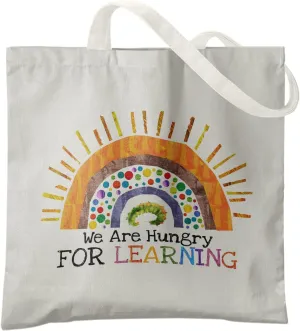 We Are Hungry For Learning Canvas Tote Bag,Rainbow Caterpillar Totes Bag,Colorful Canvas Bag For Shopping Market Work,Women Reusable Canvas Tote Bag