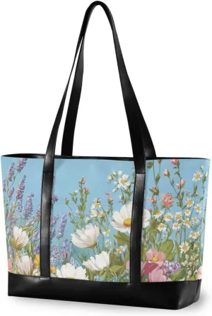 Wildflower Floral Spring Waterproof laptop purse for women 14 with zipper totes for gym with diaper bolsas para computadoras de mujer
