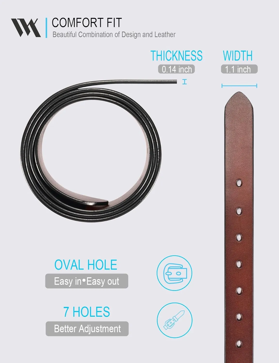 WOLFANT Womens Belts for Jeans,1.1" Fashion Ladies Belt with Gold Buckle,100% Italian Full Grain Real Solid Leather