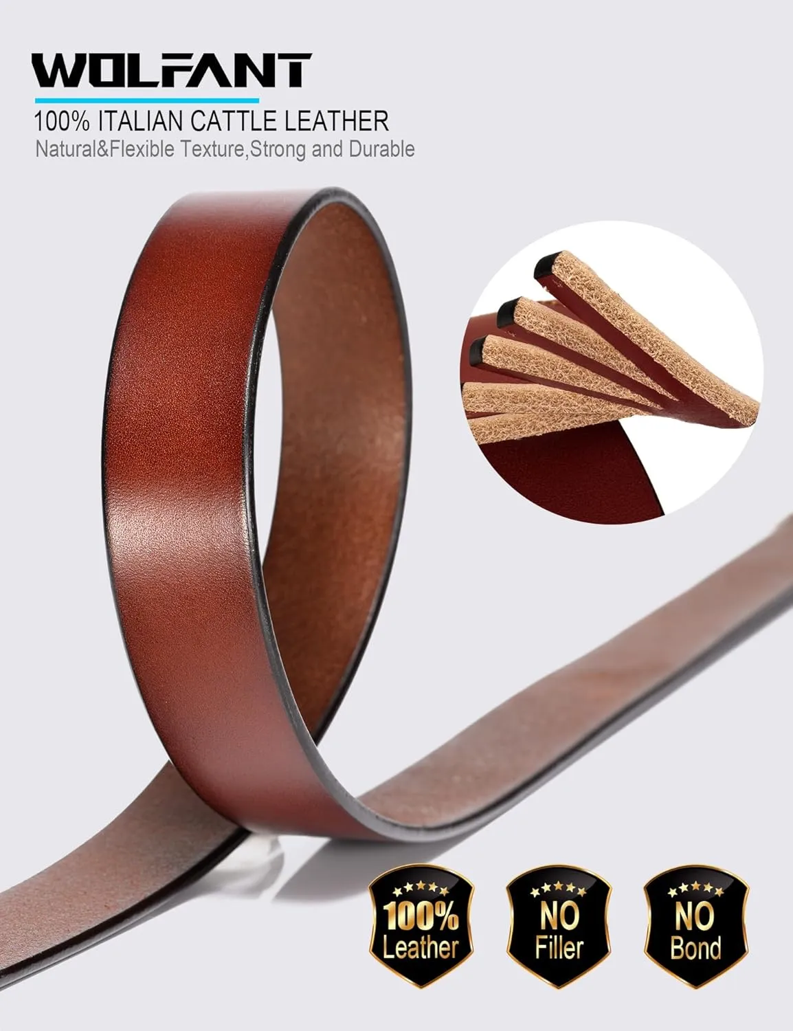 WOLFANT Womens Belts for Jeans,1.1" Fashion Ladies Belt with Gold Buckle,100% Italian Full Grain Real Solid Leather