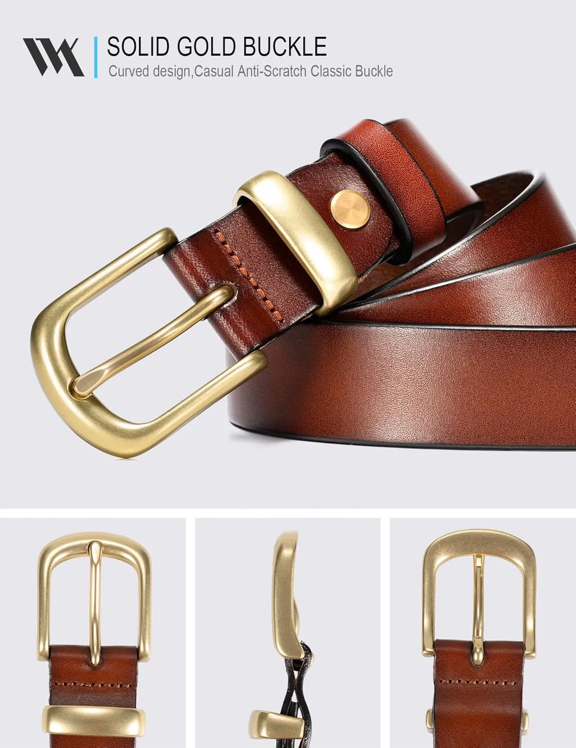 WOLFANT Womens Belts for Jeans,1.1" Fashion Ladies Belt with Gold Buckle,100% Italian Full Grain Real Solid Leather