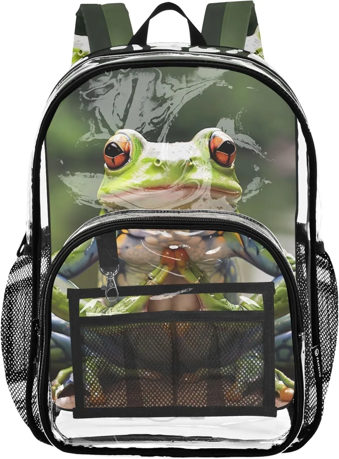 Women Clear Backpack Cute Funny Frog Yoga Pose Boys Backpacks for Girls Large Plastic Approved Bag