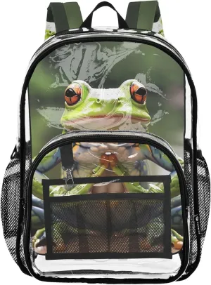 Women Clear Backpack Cute Funny Frog Yoga Pose Boys Backpacks for Girls Large Plastic Approved Bag
