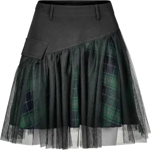 Women Gothic Skirts Women Goth Mini Plaid Skirt with Tulle Punk Dunk High Waist A-Line Party Skirt