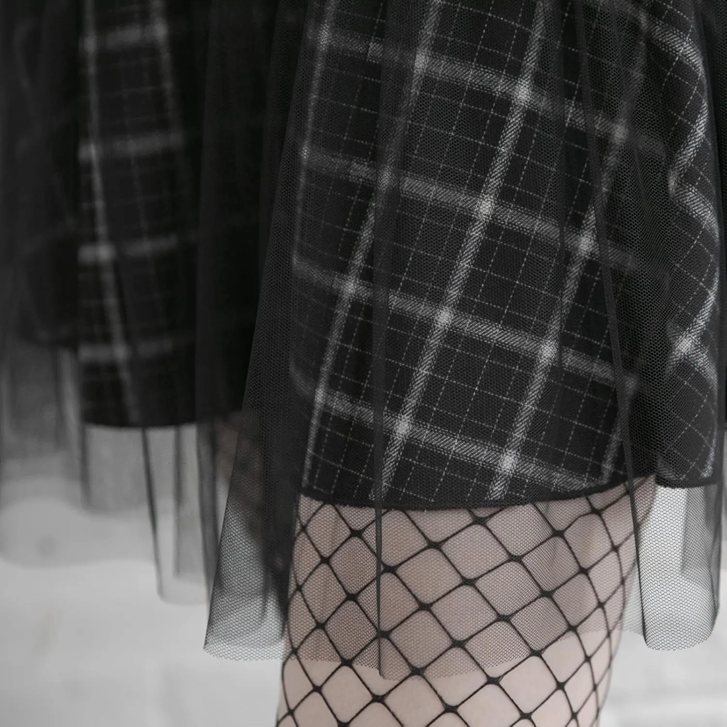 Women Gothic Skirts Women Goth Mini Plaid Skirt with Tulle Punk Dunk High Waist A-Line Party Skirt