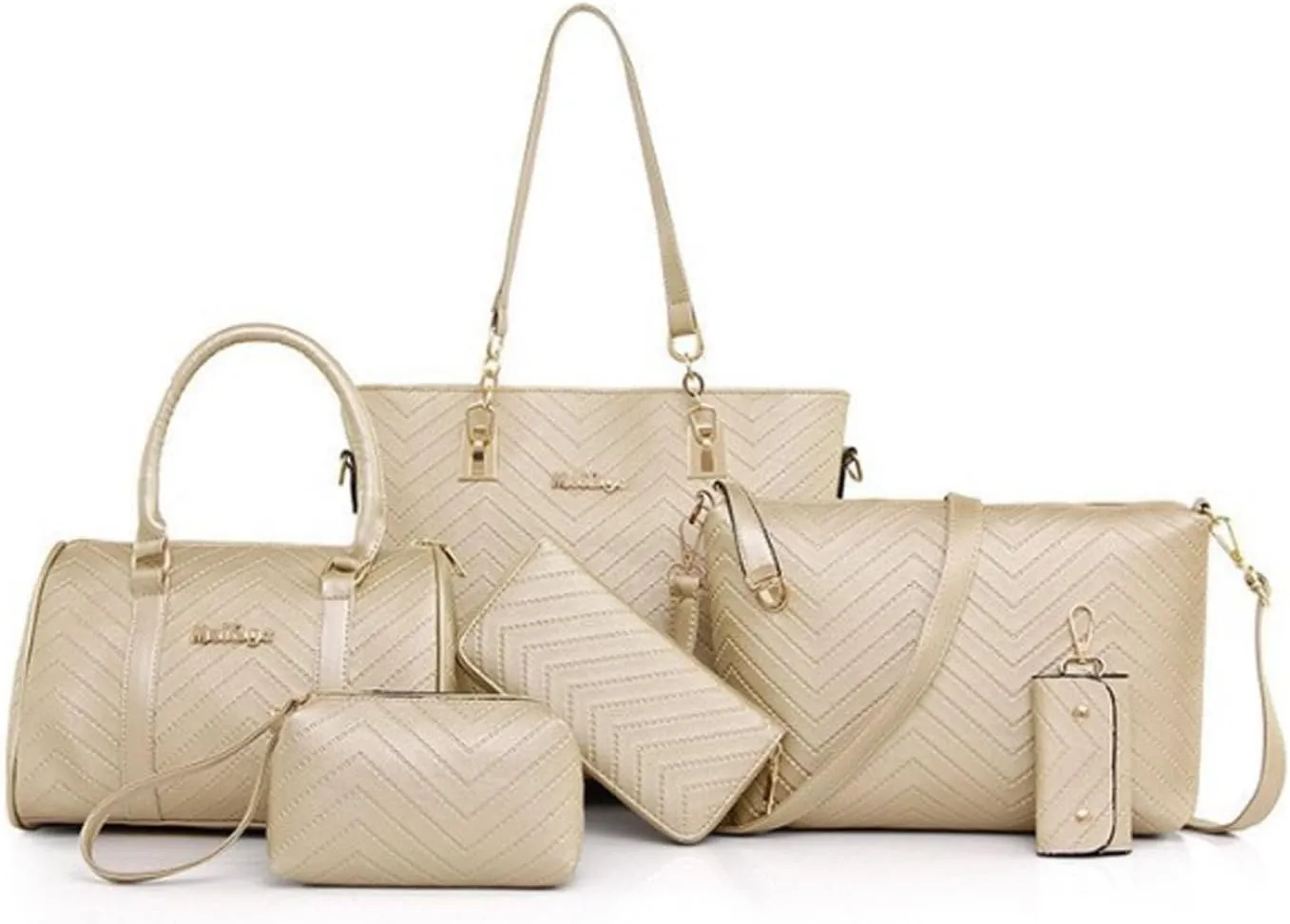 Women Handbags 6 Pcs Set PU Top Handle Purse Splicing Shoulder Crossbody Bag Tote Satchels Clutch Card Holder