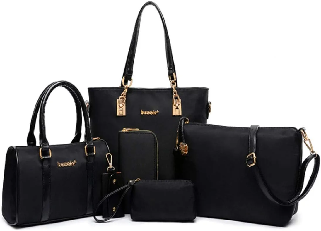 Women Ladies 6 Pcs Handbag Set Hobo Top Handle Bag Totes Satchels Crossbody Shoulder Bags and Purse Clutch
