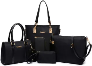 Women Ladies 6 Pcs Handbag Set Hobo Top Handle Bag Totes Satchels Crossbody Shoulder Bags and Purse Clutch