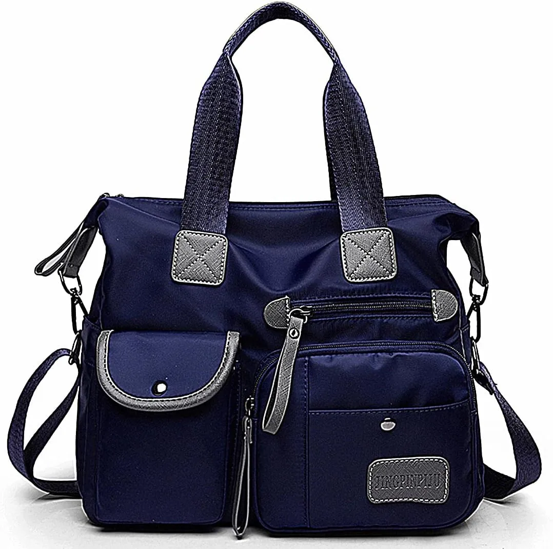 Women Lightweight Nylon Tote Bag Multiple Pockets Top Handle Handbag Ladies Purse Work Totes Travel Crossbody Shoulder Bag