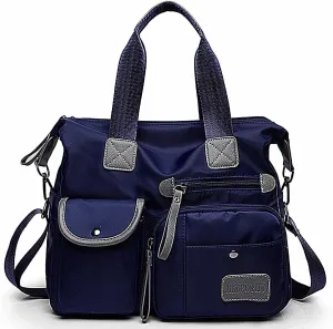 Women Lightweight Nylon Tote Bag Multiple Pockets Top Handle Handbag Ladies Purse Work Totes Travel Crossbody Shoulder Bag