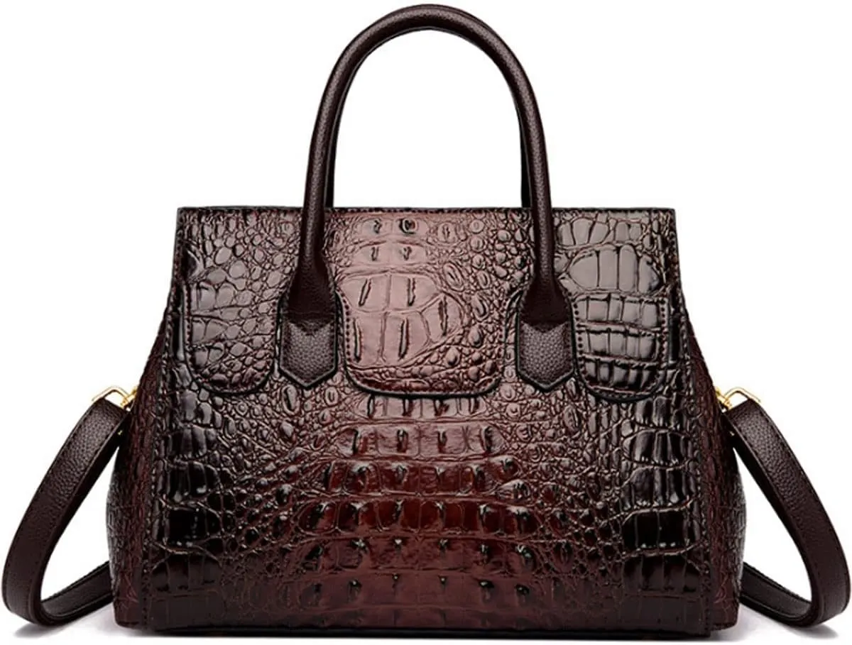 Women Satchel Bag PU Leather Crocodile-Embossed Pattern With Top Handle Shoulder Bags Handbags Fashion Purses Totes