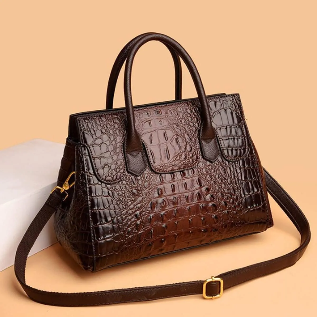 Women Satchel Bag PU Leather Crocodile-Embossed Pattern With Top Handle Shoulder Bags Handbags Fashion Purses Totes
