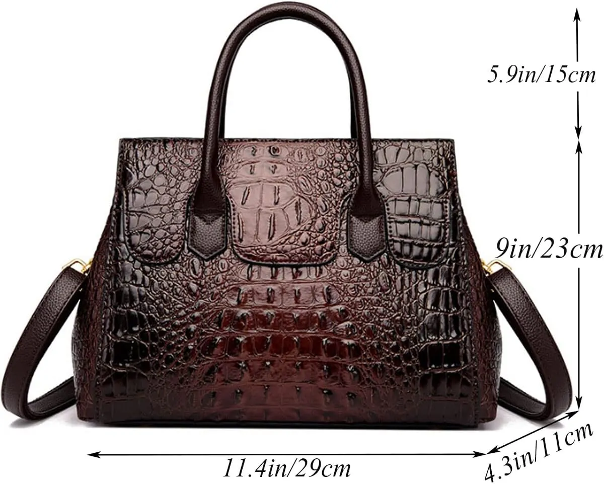 Women Satchel Bag PU Leather Crocodile-Embossed Pattern With Top Handle Shoulder Bags Handbags Fashion Purses Totes