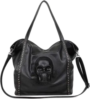 Women Skull Big Shoulder Bag Punk Hobo Handbag PU Leather Purses Crossbody Bags Satchels, One Color, One Size