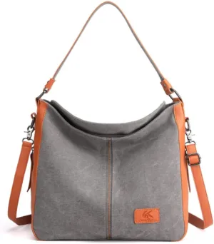 Women Vintage Hobo Handbag Canvas Shopper Shoulder Bag Daily Purse Mulit-Pocket Top Handle Satchels