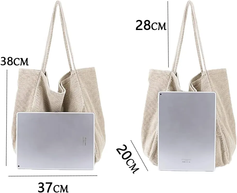 Womens Corduroy Tote Bag Large Canvas Shoulder Handbags Retro Casual Totes Shopping Bag for Travel Office