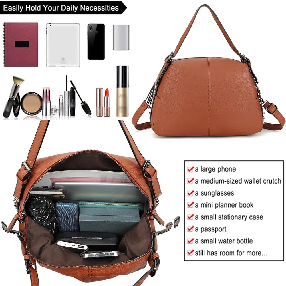 Womens Handbags Tote Bag Vegan Leather Satchel Handbag Ladies Shoulder Bag Crossbody Bag Vintage Rivet Totes Purse