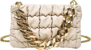 Women's Handheld PU Texture Shoulder Crossbody Bag with Chain Strap Stylish Clutch Purse Bubble Totes Hobo Messenger Bag