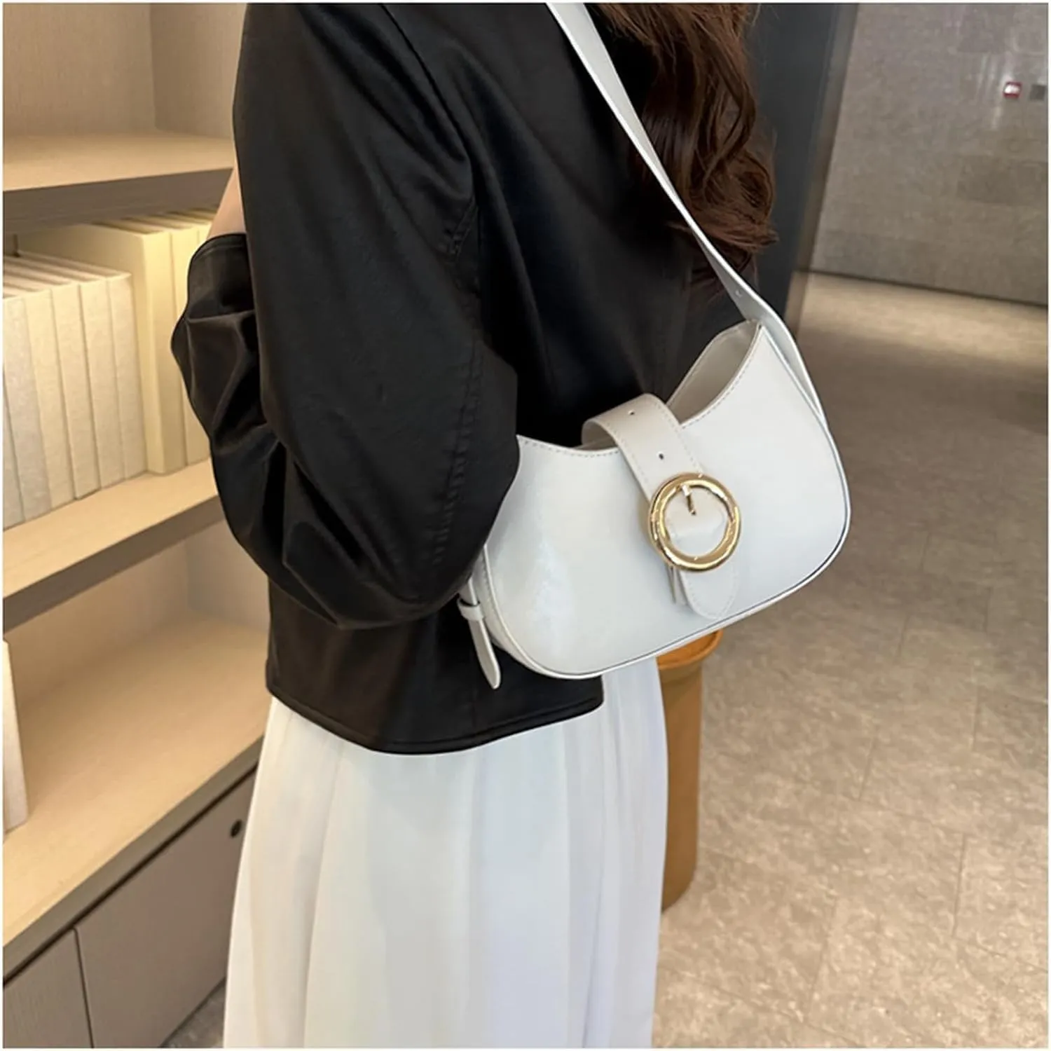 Women's Hobo Bag PU Leather Shoulder Bag Handbag Underarm Purse Top Handle Satchels Bag with Adjustable Strap (Khaki)