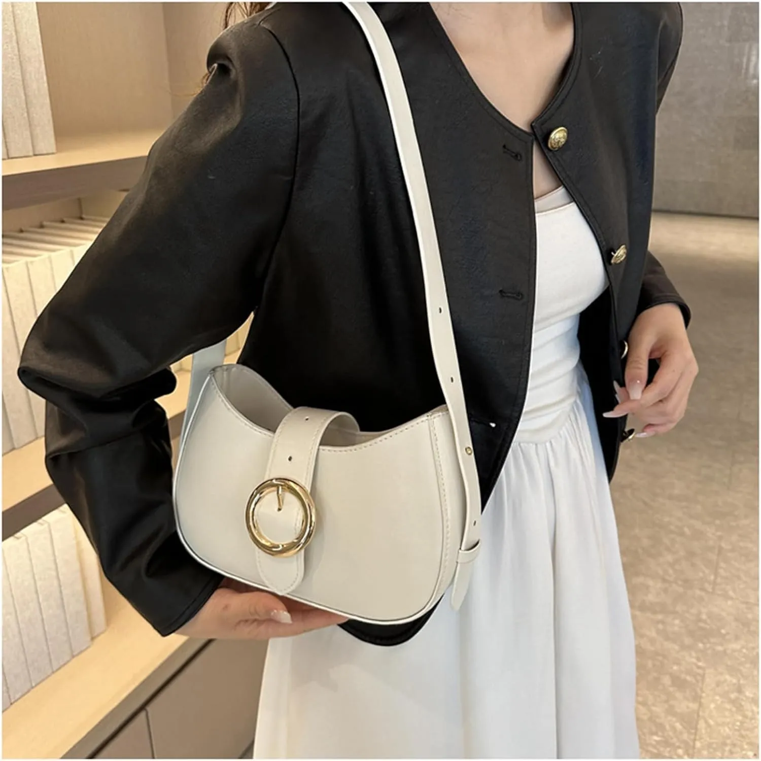 Women's Hobo Bag PU Leather Shoulder Bag Handbag Underarm Purse Top Handle Satchels Bag with Adjustable Strap (Khaki)
