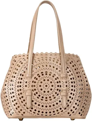 Womens Hollow Vegan Leather Tote Bag Small Summer Beach Bucket Shoulder Purse Top Handle Handbag Crossbody Satchels