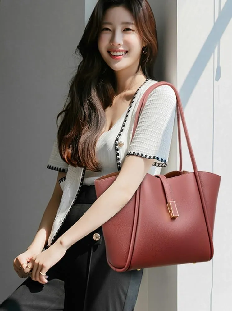 Womens Large Tote Bag Minimalist Vegan Leather Shoulder Purse Work Handbags Satchels 2pcs for Travel Office