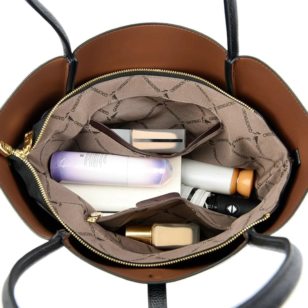 Womens Large Tote Bag Minimalist Vegan Leather Shoulder Purse Work Handbags Satchels 2pcs for Travel Office