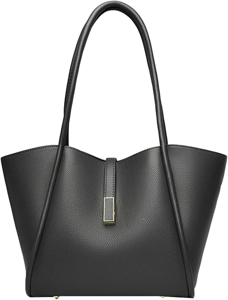 Womens Large Tote Bag Minimalist Vegan Leather Shoulder Purse Work Handbags Satchels 2pcs for Travel Office