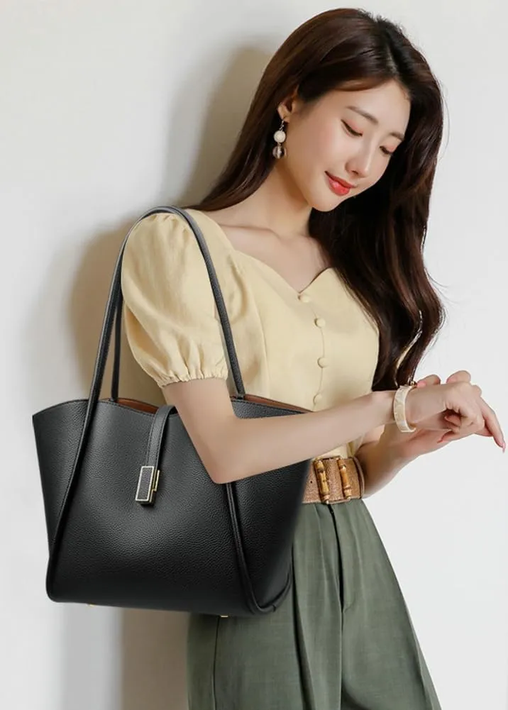 Womens Large Tote Bag Minimalist Vegan Leather Shoulder Purse Work Handbags Satchels 2pcs for Travel Office