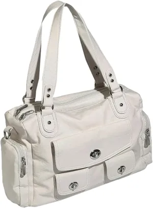 Womens Multi Pocket Shoulder Bag Large Y2k Rivet Tote Crossbody Purse Top Handle Satchels Vegan Leather Handbags