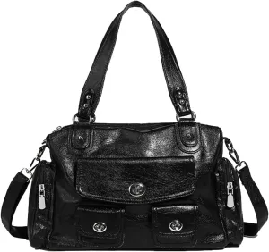 Womens Multi Pocket Shoulder Bag Large Y2k Rivet Tote Crossbody Purse Top Handle Satchels Vegan Leather Handbags
