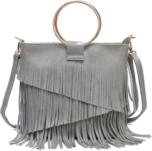 Women's PU Leather Crossbody Shoulder Bag Fringe Purse Tassel Vintage Small Tote Handbag Messenger Bag Satchels