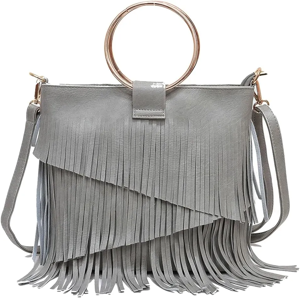 Women's PU Leather Crossbody Shoulder Bag Fringe Purse Tassel Vintage Small Tote Handbag Messenger Bag Satchels
