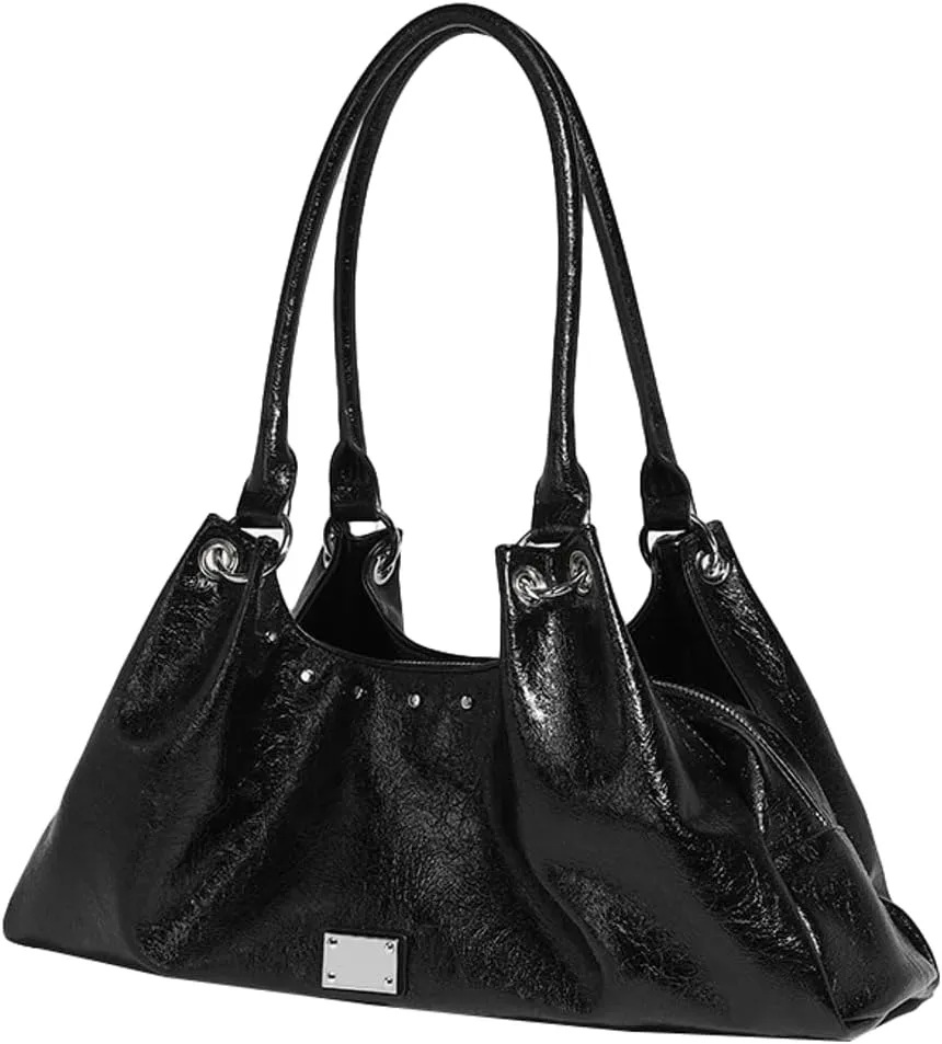 Womens Soft Vegan Leather Shoulder Bag Large Dumpling Tote Purse Y2K Underarm Handbags Slouchy Pleated Satchels