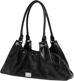 Womens Soft Vegan Leather Shoulder Bag Large Dumpling Tote Purse Y2K Underarm Handbags Slouchy Pleated Satchels