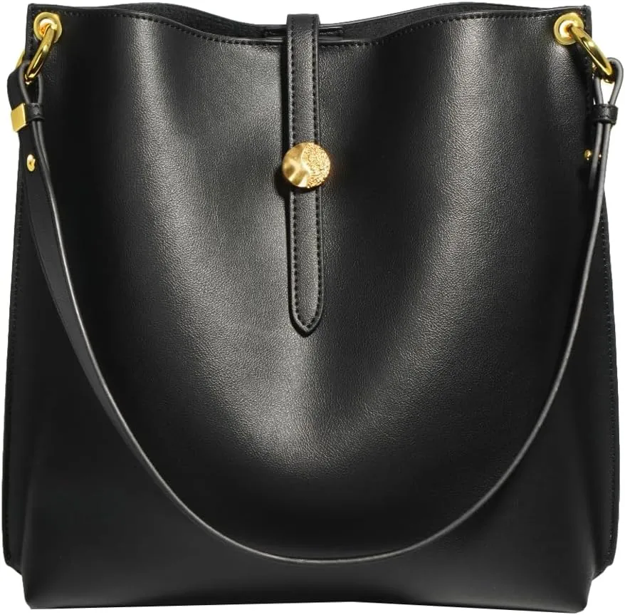 Womens Trendy Genuine Leather Shoulder Crossbody Bag Large Bucket Tote Purse Handbags Working Satchels 2pcs