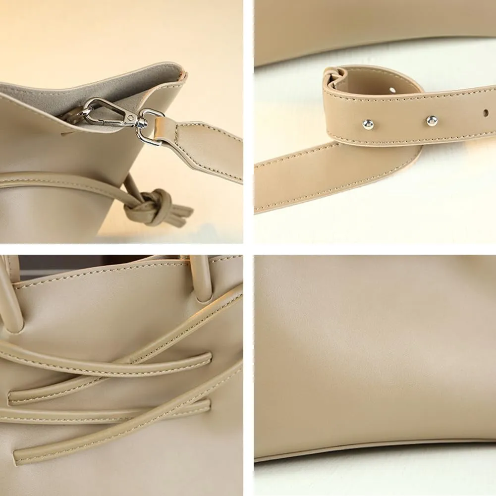 Womens Vegan Leather Tote Bag Large Top Handle Handbag Shoulder Crossbody Bag Drawsting Design Work Satchels