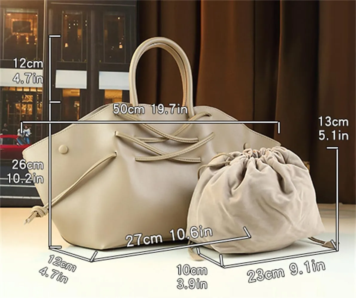 Womens Vegan Leather Tote Bag Large Top Handle Handbag Shoulder Crossbody Bag Drawsting Design Work Satchels