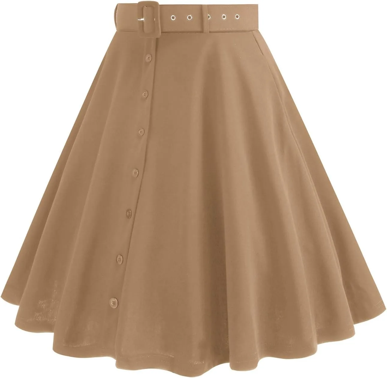 Women's Vintage Midi Skirt, Stretch High Waist A-Line Swing Skirts Elegant Prom Party Clothes with Pockets and Belts