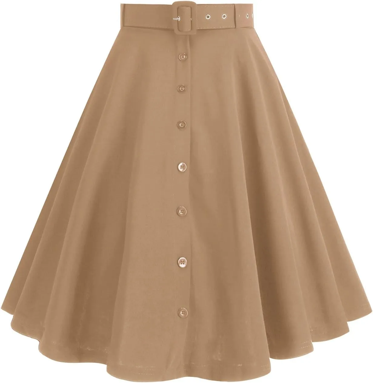 Women's Vintage Midi Skirt, Stretch High Waist A-Line Swing Skirts Elegant Prom Party Clothes with Pockets and Belts