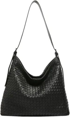 Woven Bags Women Slouchy Underarm Woven Tote Bag Trendy PU Leather Hobo Purse Vintage Shoulder Satchels Handbag for Work