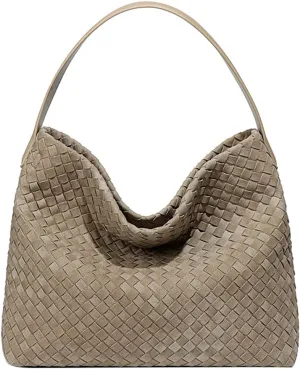 Woven Bags Women Slouchy Woven Suede Tote Bag Trendy Suede Hobo Purse Vintage Satchels Handbag for Work Travel