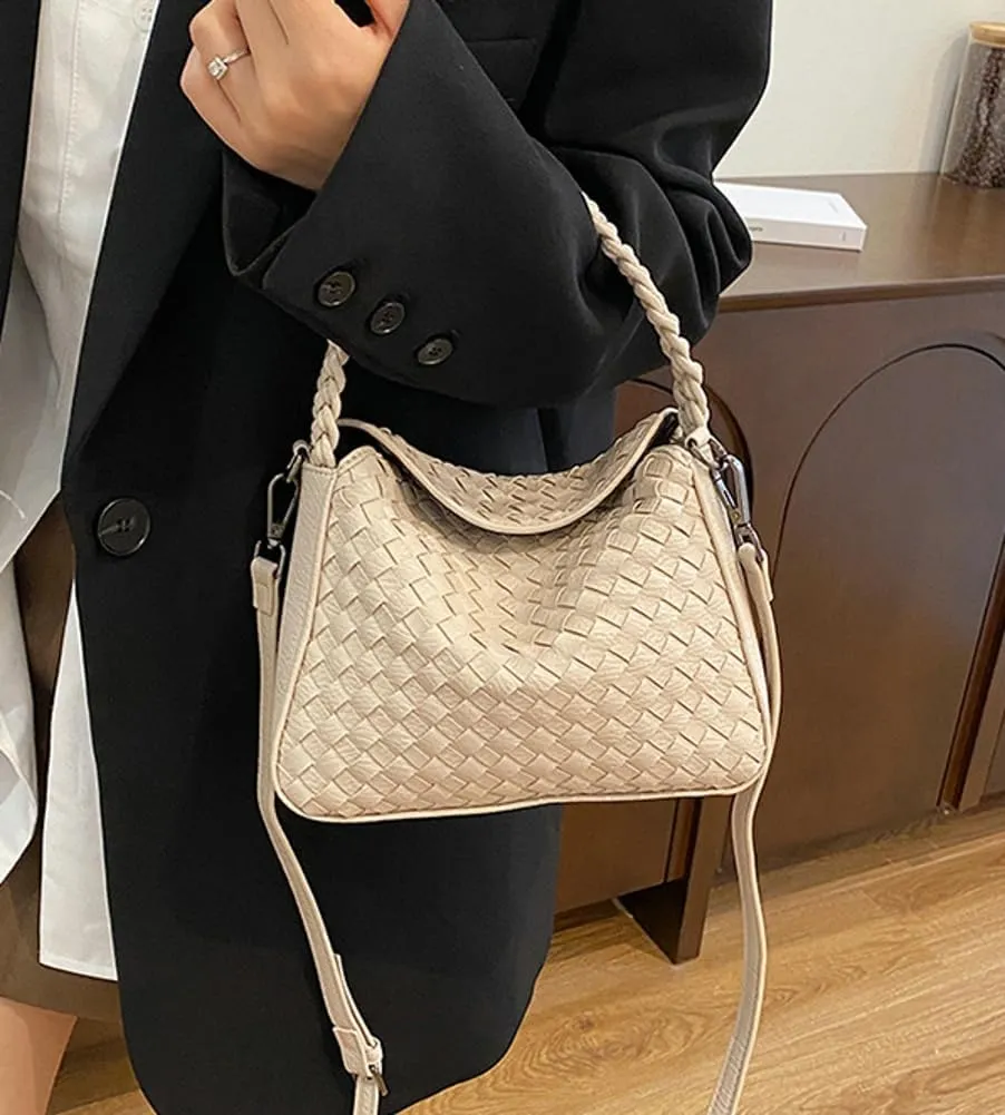 Woven Tote Bag for Women Fashion Shoulder Hobo Bags Leather Woven Beach Handbag Crossbody Purse Vintage Satchels Handbag