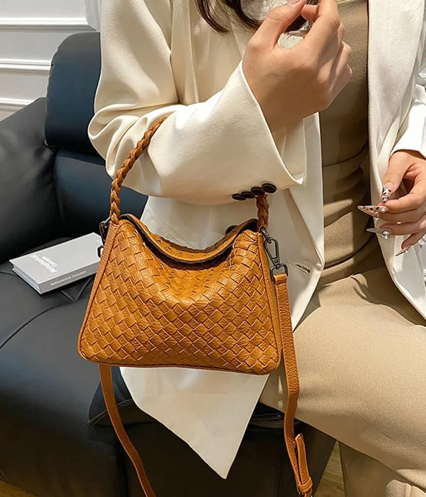 Woven Tote Bag for Women Fashion Shoulder Hobo Bags Leather Woven Beach Handbag Crossbody Purse Vintage Satchels Handbag