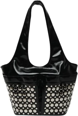 Y2k 90s Studded Hobo Bags Women PU Leather Punk Crescent Crossbody Purse Satchels Trendy Underarm Shoulder Tote Handbag