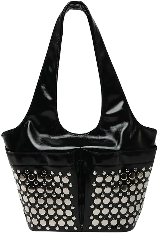 Y2k 90s Studded Hobo Bags Women PU Leather Punk Crescent Crossbody Purse Satchels Trendy Underarm Shoulder Tote Handbag