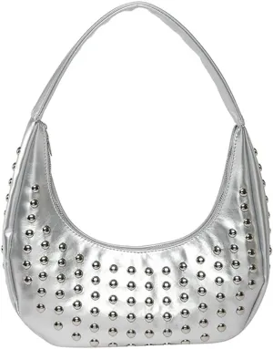 Y2k Studded Crescent Crossbody Purse Women PU Leather Hobo Bags 90s Trendy Shoulder Satchels Punk Underarm Tote Handbag